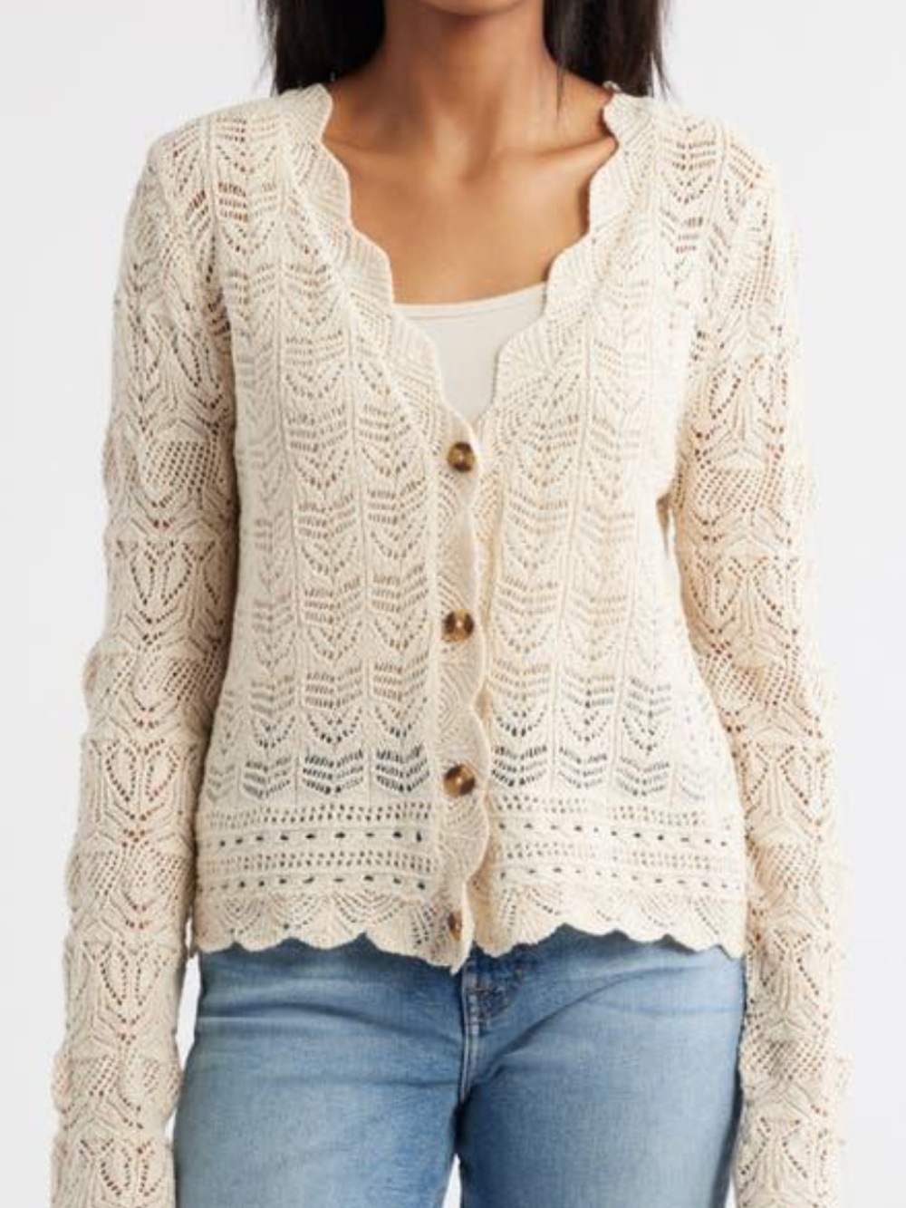 beachlunchlounge Tamia Pointelle Knit Cardigan small